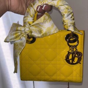 Dior Yellow Patent Lady Bag w/ Dior Scarf (optional)